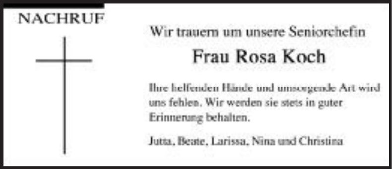 Traueranzeige Rosa Koch