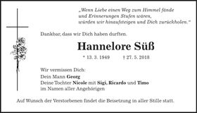 Traueranzeige Hannelore Süß