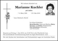 Traueranzeige Marianne Kuchler
