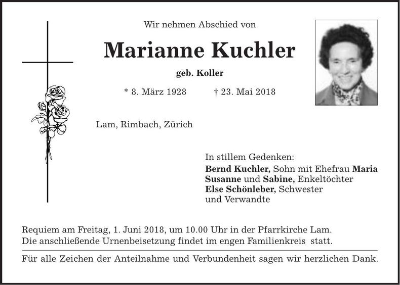 Traueranzeige Marianne Kuchler