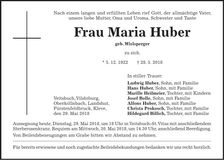 Traueranzeige Maria Huber