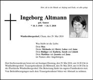 Traueranzeige Ingeborg Altmann
