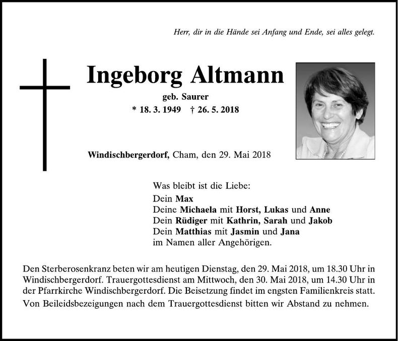 Traueranzeige Ingeborg Altmann