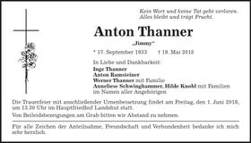 Traueranzeige Anton Thanner