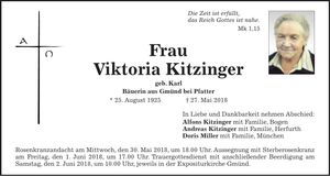Traueranzeige Viktoria Kitzinger