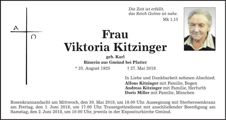 Traueranzeige Viktoria Kitzinger
