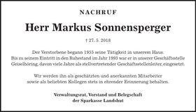 Traueranzeige Markus Sonnensperger