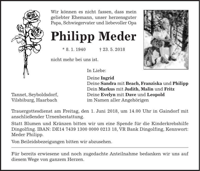 Traueranzeige Philipp Meder