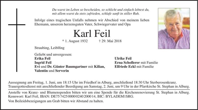 Traueranzeige Karl Feil