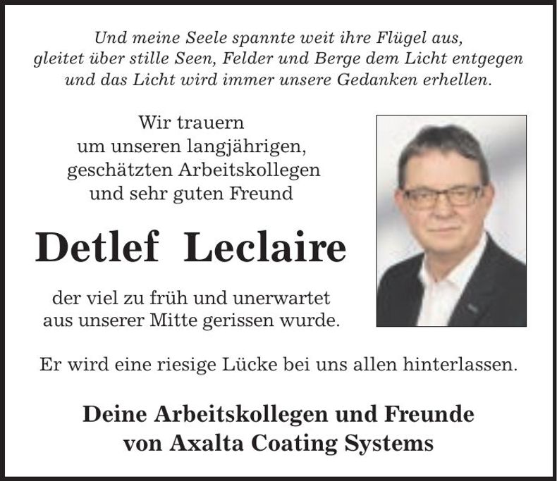 Traueranzeige Detlef Leclaire