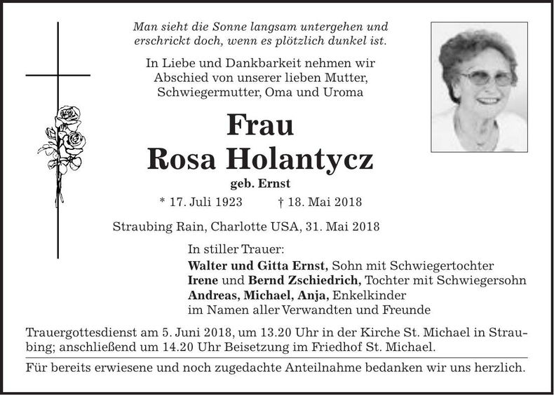 Traueranzeige Rosa Holantycz