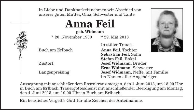 Traueranzeige Ann Feil