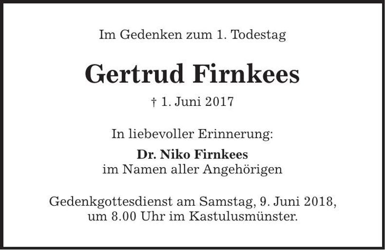 Traueranzeige Gertrud Firnkees