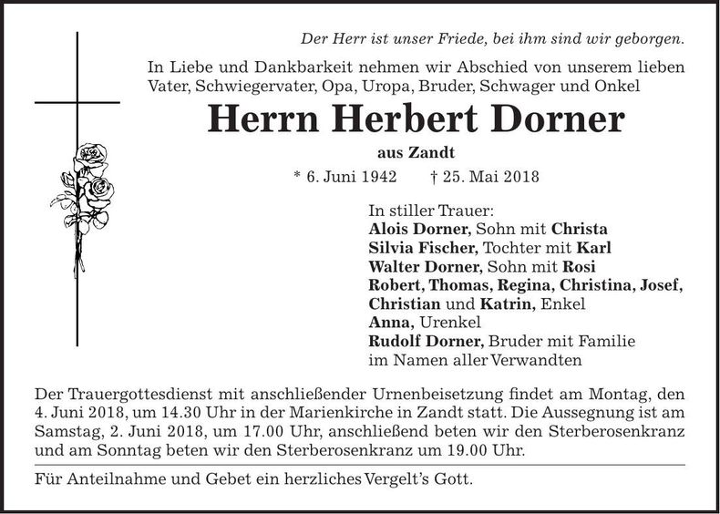 Traueranzeige Herbert Dorner