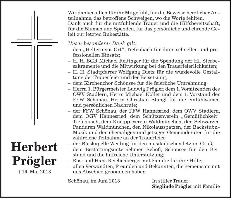 Traueranzeige Herbert Prögler