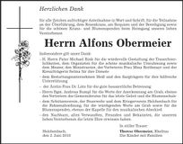 Traueranzeige Alfons Obermeier