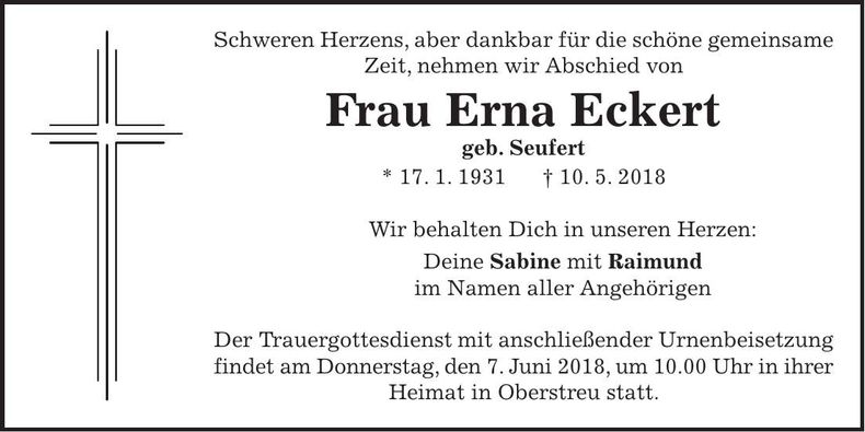 Traueranzeige Erna Eckert