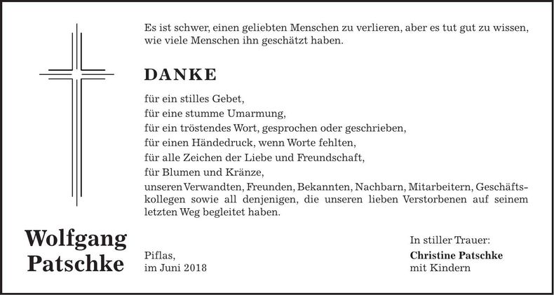 Traueranzeige Wolfgang Patschke