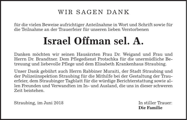 Traueranzeige Israel Offman