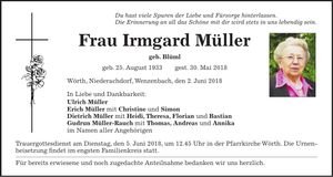 Traueranzeige Irmgard Müller