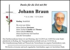 Traueranzeige Johann Braun