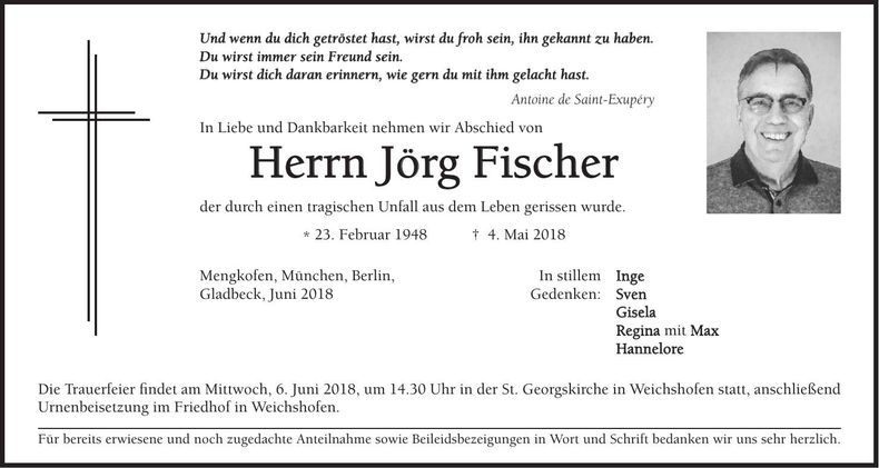 Traueranzeige Jörg Fischer