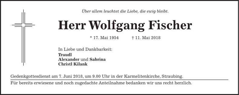 Traueranzeige Wolfgang Fischer