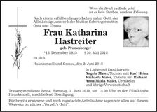 Traueranzeige Katharina Hastreiter