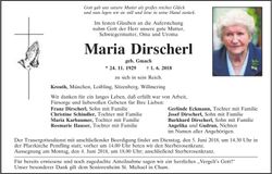 Traueranzeige Maria Dirscherl