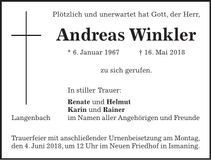Traueranzeige Andreas Winkler