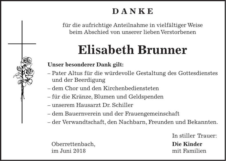 Traueranzeige Elisabeth Brunner