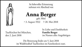 Traueranzeige Anna Berger