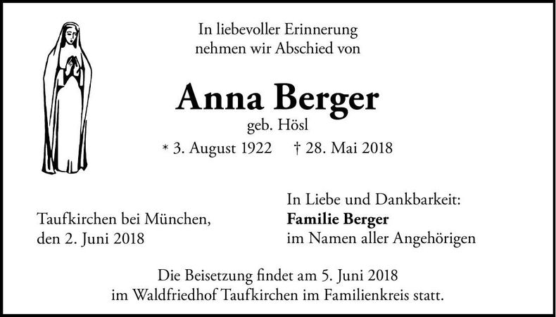 Traueranzeige Anna Berger