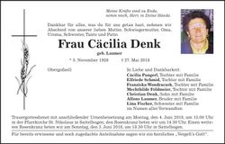 Traueranzeige Cäcilia Denk