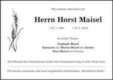 Traueranzeige Horst Maisel