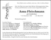 Traueranzeige Anna Fleischmann