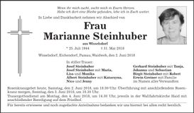 Traueranzeige Marianne Steinhuber