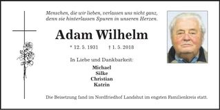 Traueranzeige Adam Wilhelm