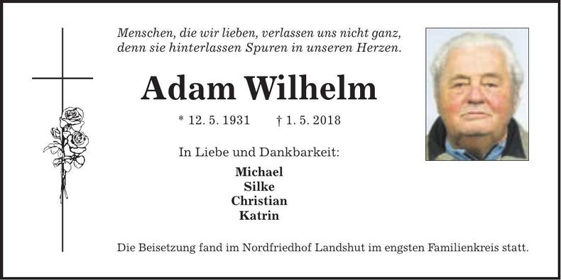 Traueranzeige Adam Wilhelm