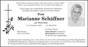Traueranzeige Marianne Schäffner