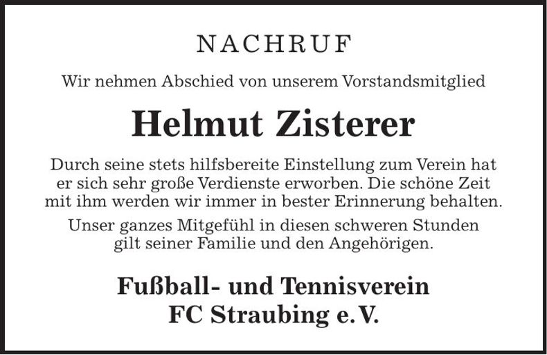 Traueranzeige Helmut Zisterer