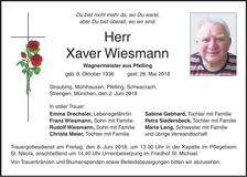 Traueranzeige Xaver Wiesmann