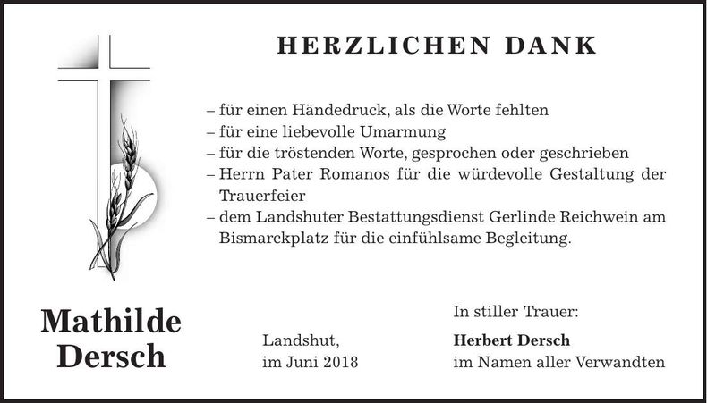 Traueranzeige Mathilde Dersch