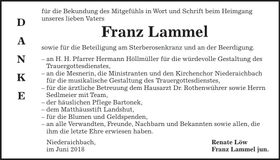 Traueranzeige Franz Lammel