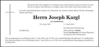 Traueranzeige Joseph Kargl