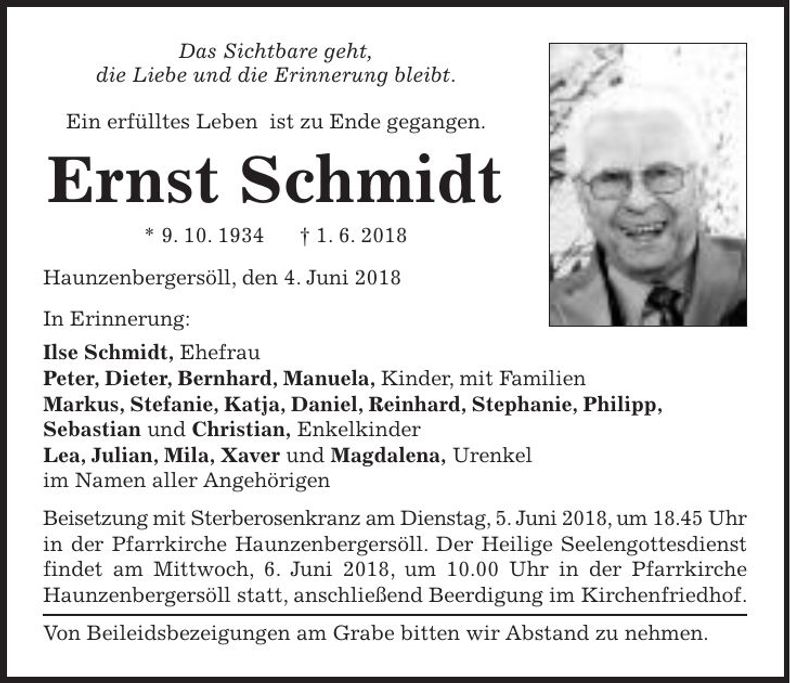 Traueranzeige Ernst Schmidt