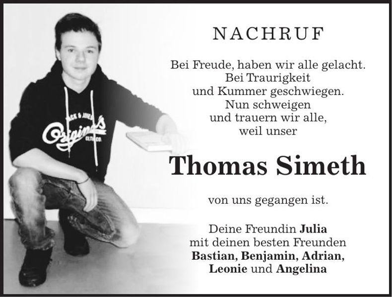 Traueranzeige Thomas Simeth