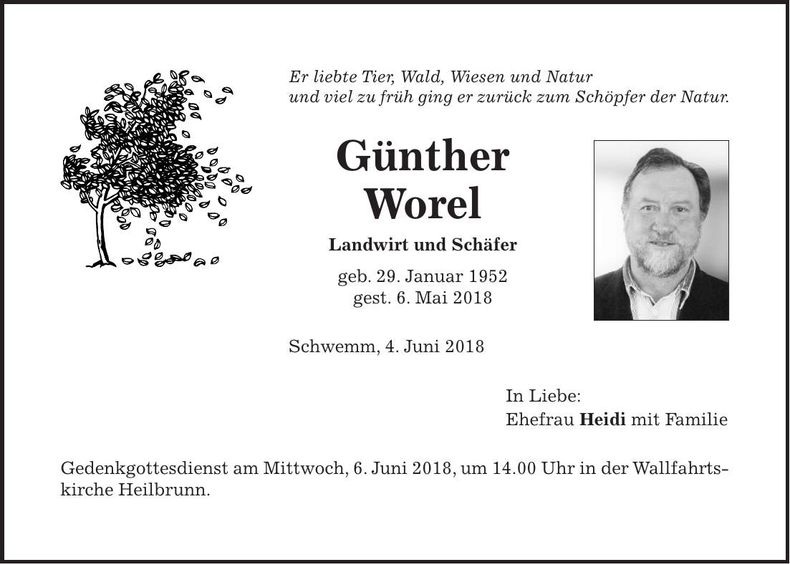 Traueranzeige Günther Worel
