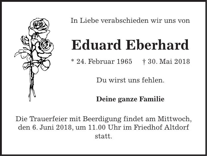 Traueranzeige Eduard Eberhard
