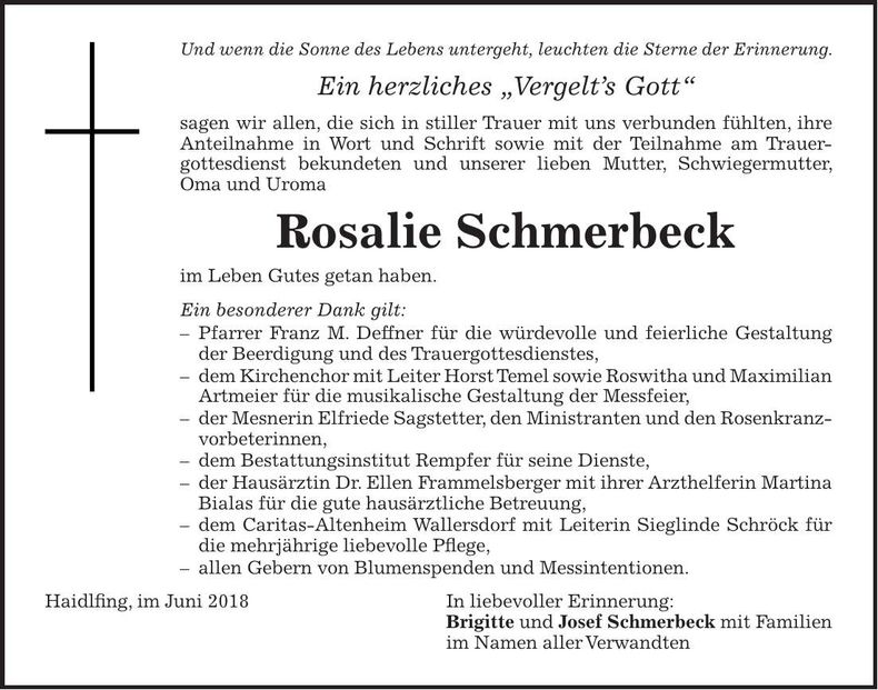 Traueranzeige Rosalie Schmerbeck
